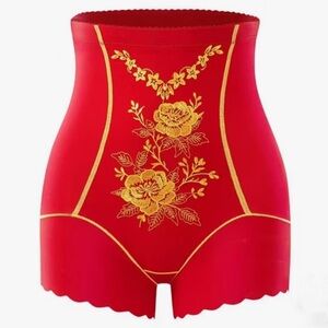 Red Shapewear with Gold Floral Embroidery